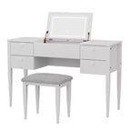 Coiffeuse de chambre à coucher, coiffeuse moderne avec plateau relevable, 5 tiroirs, tabouret, 3 modes d'éclairage, pour chambre à coucher, salon