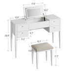 Coiffeuse de chambre à coucher, coiffeuse moderne avec plateau relevable, 5 tiroirs, tabouret, 3 modes d'éclairage, pour chambre à coucher, salon