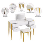 Coiffeuse de chambre à coucher, coiffeuse moderne avec plateau relevable, 5 tiroirs, tabouret, 3 modes d'éclairage, pour chambre à coucher, salon