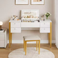 Bedroom Makeup Vanity Desk, Modern Flip Top Vanity Set, 5 Drawers, Stool Chair, 3 Lighting Modes, for Bedroom, Living room