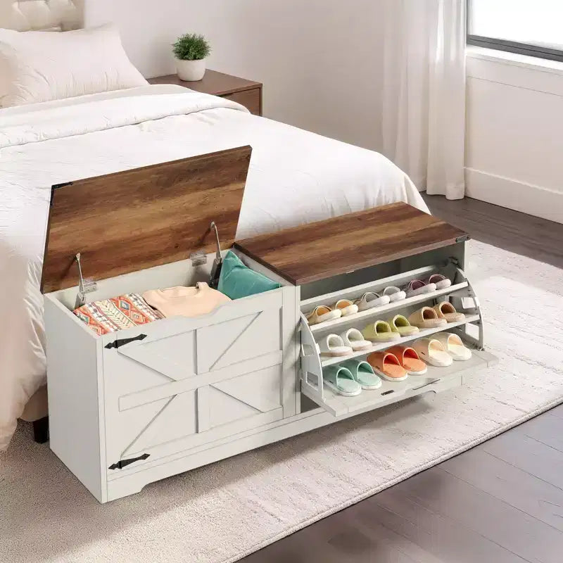 Banc de rangement pour chaussures Meuble à chaussures avec tiroir basculant et rangement à rabat Blanc ou Rustique foncé
