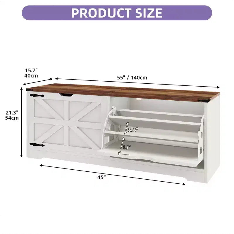 Banc de rangement pour chaussures Meuble à chaussures avec tiroir basculant et rangement à rabat Blanc ou Rustique foncé