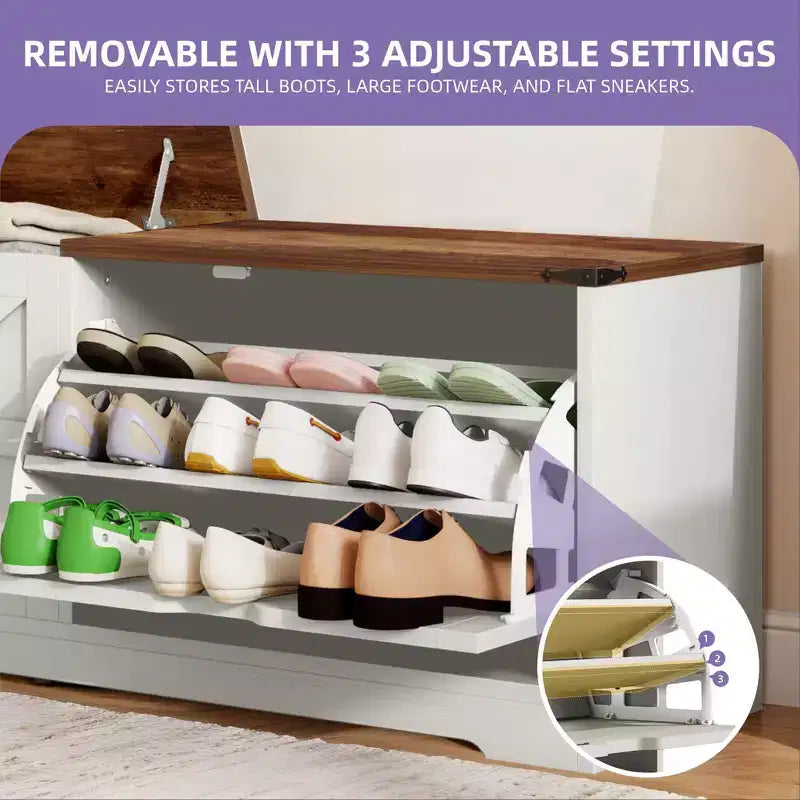 Banc de rangement pour chaussures Meuble à chaussures avec tiroir basculant et rangement à rabat Blanc ou Rustique foncé