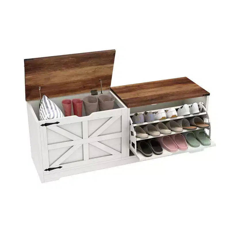 Banc de rangement pour chaussures Meuble à chaussures avec tiroir basculant et rangement à rabat Blanc ou Rustique foncé
