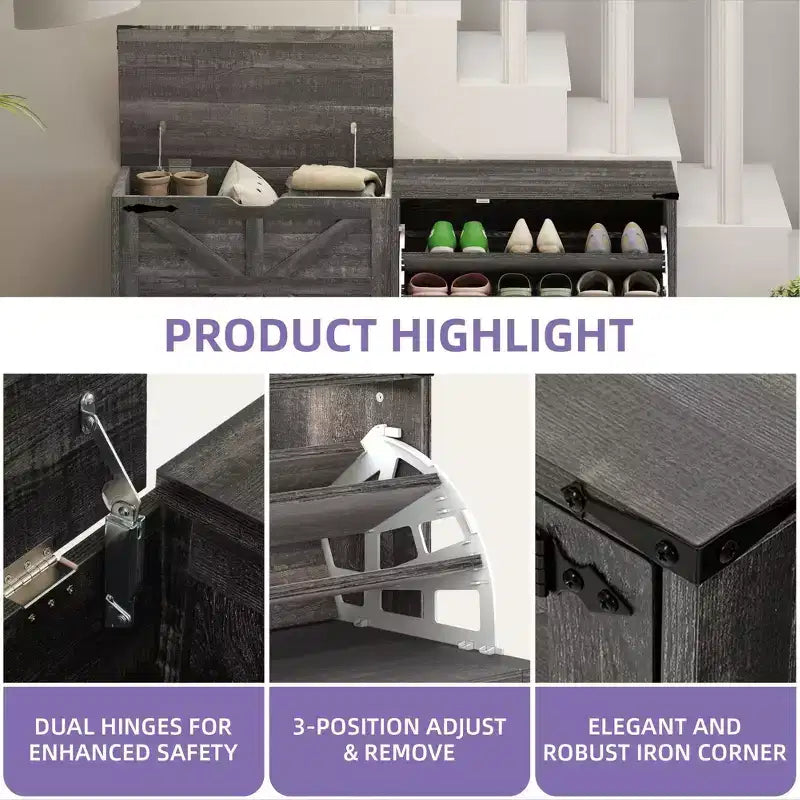 Banc de rangement pour chaussures Meuble à chaussures avec tiroir basculant et rangement à rabat Blanc ou Rustique foncé