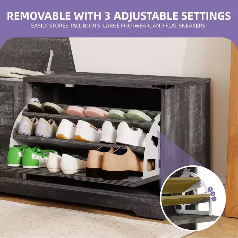 Banc de rangement pour chaussures Meuble à chaussures avec tiroir basculant et rangement à rabat Blanc ou Rustique foncé