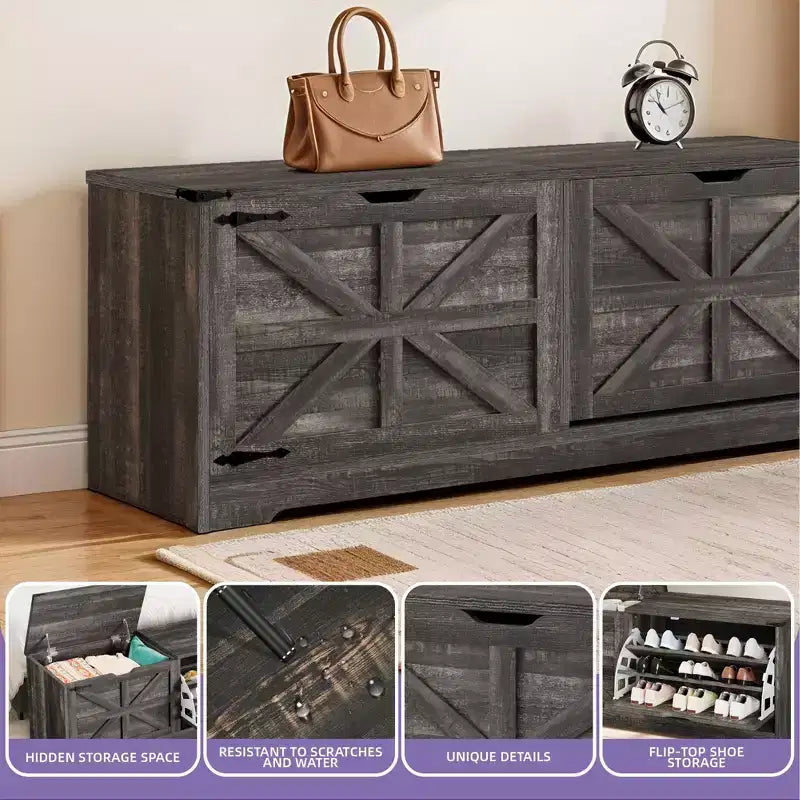 Banc de rangement pour chaussures Meuble à chaussures avec tiroir basculant et rangement à rabat Blanc ou Rustique foncé