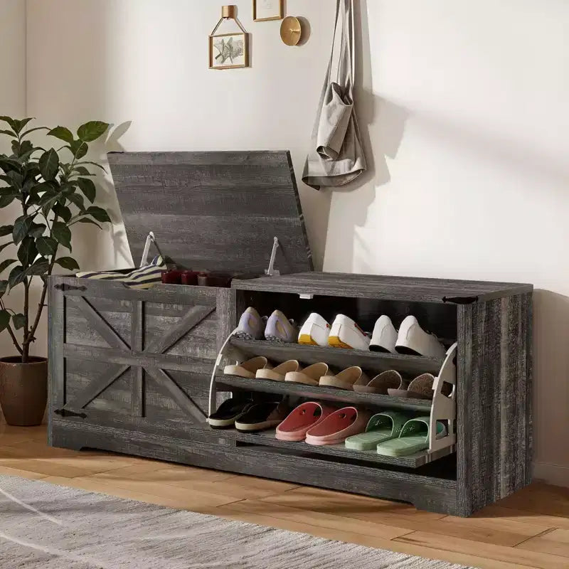 Banc de rangement pour chaussures Meuble à chaussures avec tiroir basculant et rangement à rabat Blanc ou Rustique foncé