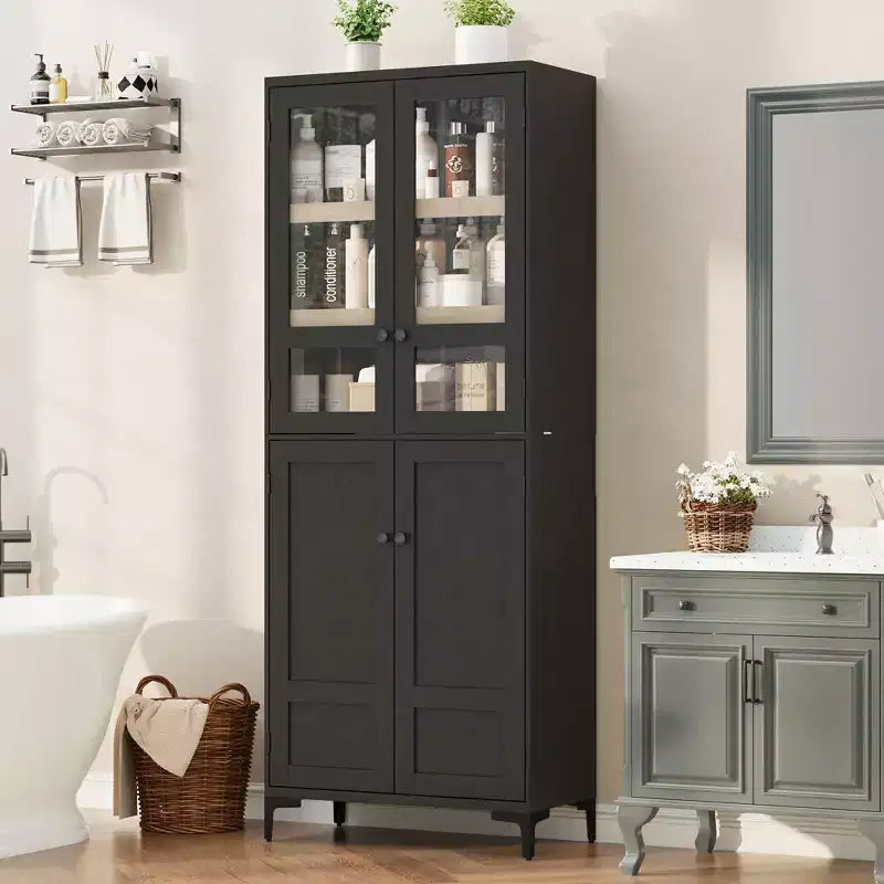 COZONY Armoire de Rangement Haute de 180 cm à 5 Niveaux, Organiseur de Garde-Manger à 4 Portes avec Étagères Réglables pour Cuisine, Salle de Bain, Salle à Manger