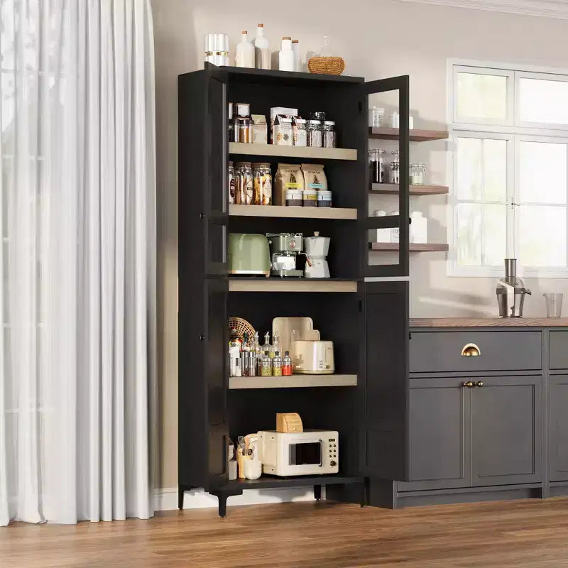COZONY Armoire de Rangement Haute de 180 cm à 5 Niveaux, Organiseur de Garde-Manger à 4 Portes avec Étagères Réglables pour Cuisine, Salle de Bain, Salle à Manger