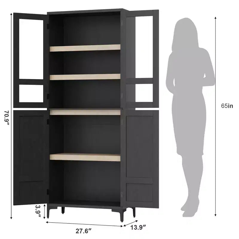 COZONY Armoire de Rangement Haute de 180 cm à 5 Niveaux, Organiseur de Garde-Manger à 4 Portes avec Étagères Réglables pour Cuisine, Salle de Bain, Salle à Manger