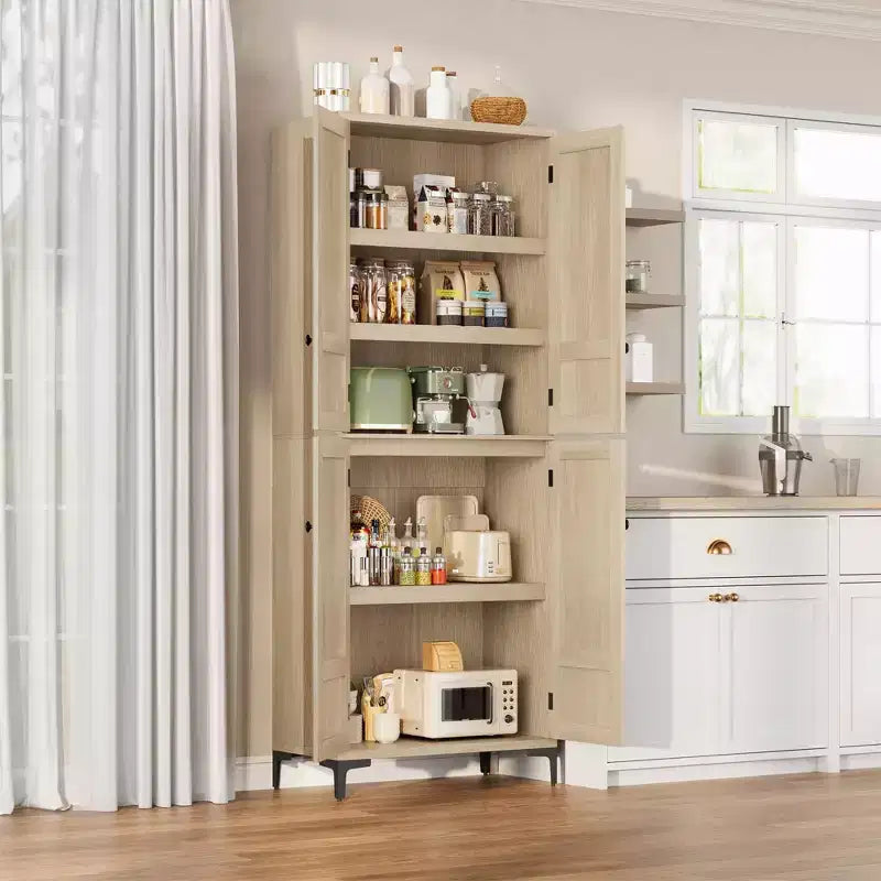 COZONY Armoire de Rangement Haute de 180 cm à 5 Niveaux, Organiseur de Garde-Manger à 4 Portes avec Étagères Réglables pour Cuisine, Salle de Bain, Salle à Manger