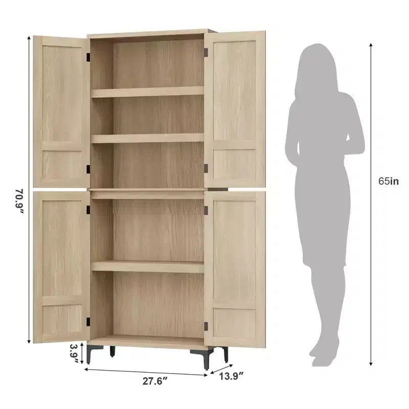 COZONY Armoire de Rangement Haute de 180 cm à 5 Niveaux, Organiseur de Garde-Manger à 4 Portes avec Étagères Réglables pour Cuisine, Salle de Bain, Salle à Manger