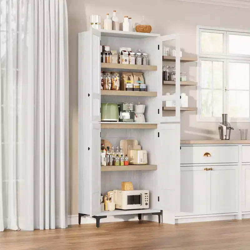 COZONY Armoire de Rangement Haute de 180 cm à 5 Niveaux, Organiseur de Garde-Manger à 4 Portes avec Étagères Réglables pour Cuisine, Salle de Bain, Salle à Manger