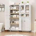 COZONY Armoire de Rangement Haute de 180 cm à 5 Niveaux, Organiseur de Garde-Manger à 4 Portes avec Étagères Réglables pour Cuisine, Salle de Bain, Salle à Manger