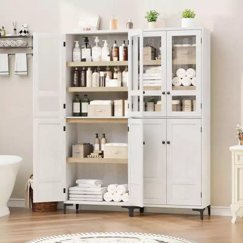 COZONY Armoire de Rangement Haute de 180 cm à 5 Niveaux, Organiseur de Garde-Manger à 4 Portes avec Étagères Réglables pour Cuisine, Salle de Bain, Salle à Manger