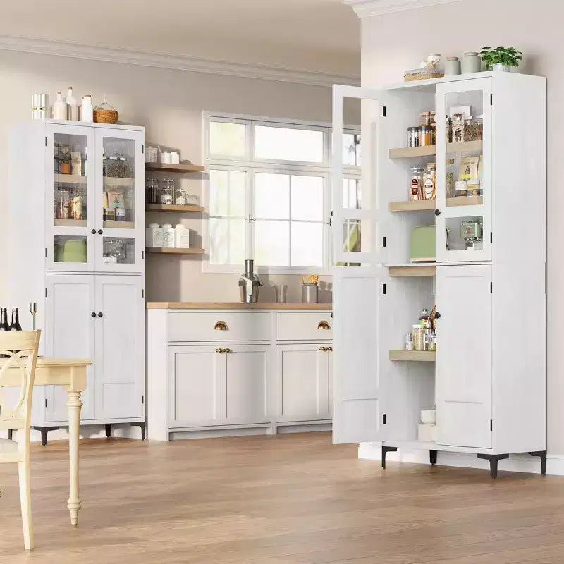 COZONY Armoire de Rangement Haute de 180 cm à 5 Niveaux, Organiseur de Garde-Manger à 4 Portes avec Étagères Réglables pour Cuisine, Salle de Bain, Salle à Manger