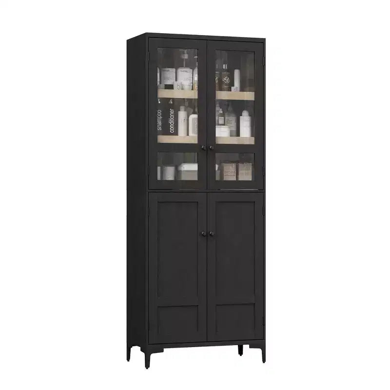 COZONY Armoire de Rangement Haute de 180 cm à 5 Niveaux, Organiseur de Garde-Manger à 4 Portes avec Étagères Réglables pour Cuisine, Salle de Bain, Salle à Manger