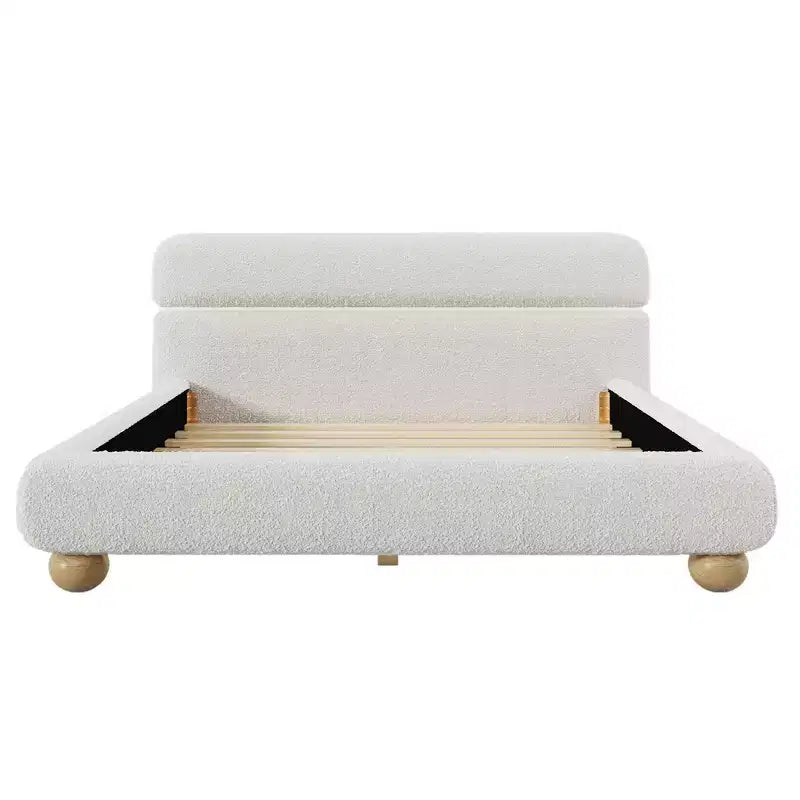Lit Queen contemporain rembourré GDFStudio Philemon avec profil bas, tissu polaire Teddy et pieds en bois