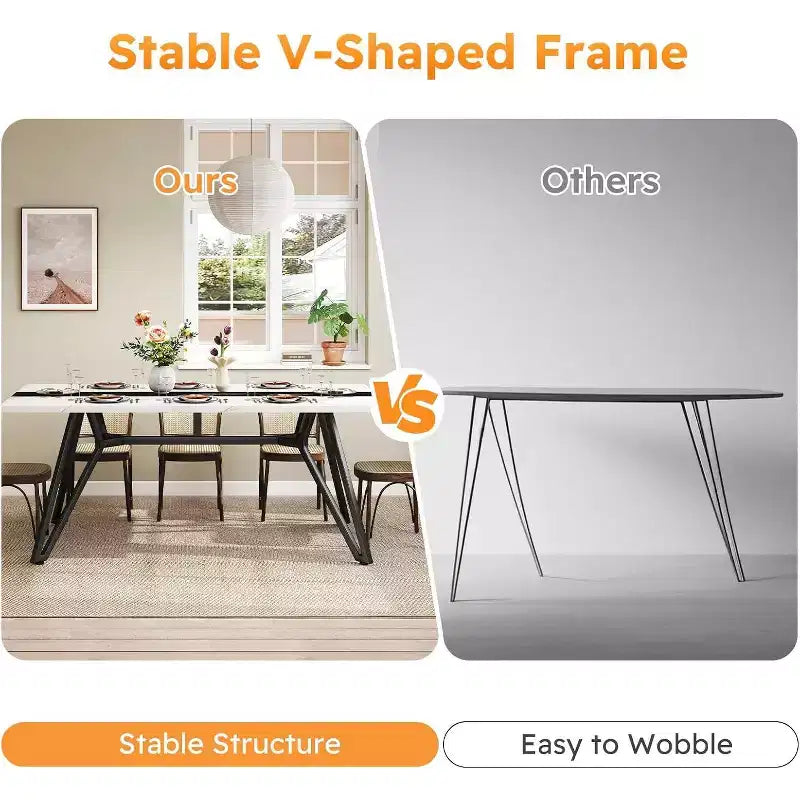 Zevemomo70.9Table de salle à manger pour 6 à 8 personnes, Table de salle à manger de style ferme, avec plateau spacieux et base triangulaire en acier pour cuisine, salle à manger - Blanc
