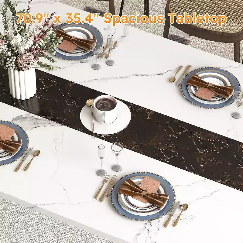 Zevemomo70.9Table de salle à manger pour 6 à 8 personnes, Table de salle à manger de style ferme, avec plateau spacieux et base triangulaire en acier pour cuisine, salle à manger - Blanc