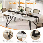 Zevemomo70.9Table de salle à manger pour 6 à 8 personnes, Table de salle à manger de style ferme, avec plateau spacieux et base triangulaire en acier pour cuisine, salle à manger - Blanc