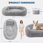 65x41x12 Lit pour chien pour humain et animaux de compagnie, en fausse fourrure, amovible, avec poignée portable, poche latérale, mousse orthopédique en œuf, grands lits pour chiens