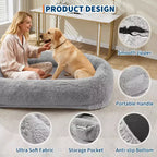 65x41x12 Lit pour chien pour humain et animaux de compagnie, en fausse fourrure, amovible, avec poignée portable, poche latérale, mousse orthopédique en œuf, grands lits pour chiens