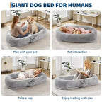 65x41x12 Lit pour chien pour humain et animaux de compagnie, en fausse fourrure, amovible, avec poignée portable, poche latérale, mousse orthopédique en œuf, grands lits pour chiens