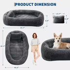 65x41x12 Lit pour chien pour humain et animaux de compagnie, en fausse fourrure, amovible, avec poignée portable, poche latérale, mousse orthopédique en œuf, grands lits pour chiens