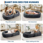 65x41x12 Lit pour chien pour humain et animaux de compagnie, en fausse fourrure, amovible, avec poignée portable, poche latérale, mousse orthopédique en œuf, grands lits pour chiens