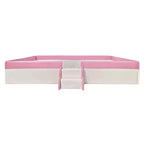 Lit Montessori Bellemave en PU rembourré avec clôture et escalier, lit au sol Queen Size avec lattes pour enfants, filles et garçons (rose+blanc)
