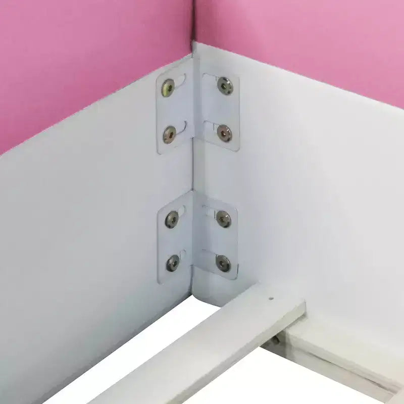 Lit Montessori Bellemave en PU rembourré avec clôture et escalier, lit au sol Queen Size avec lattes pour enfants, filles et garçons (rose+blanc)