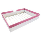 Lit Montessori Bellemave en PU rembourré avec clôture et escalier, lit au sol Queen Size avec lattes pour enfants, filles et garçons (rose+blanc)