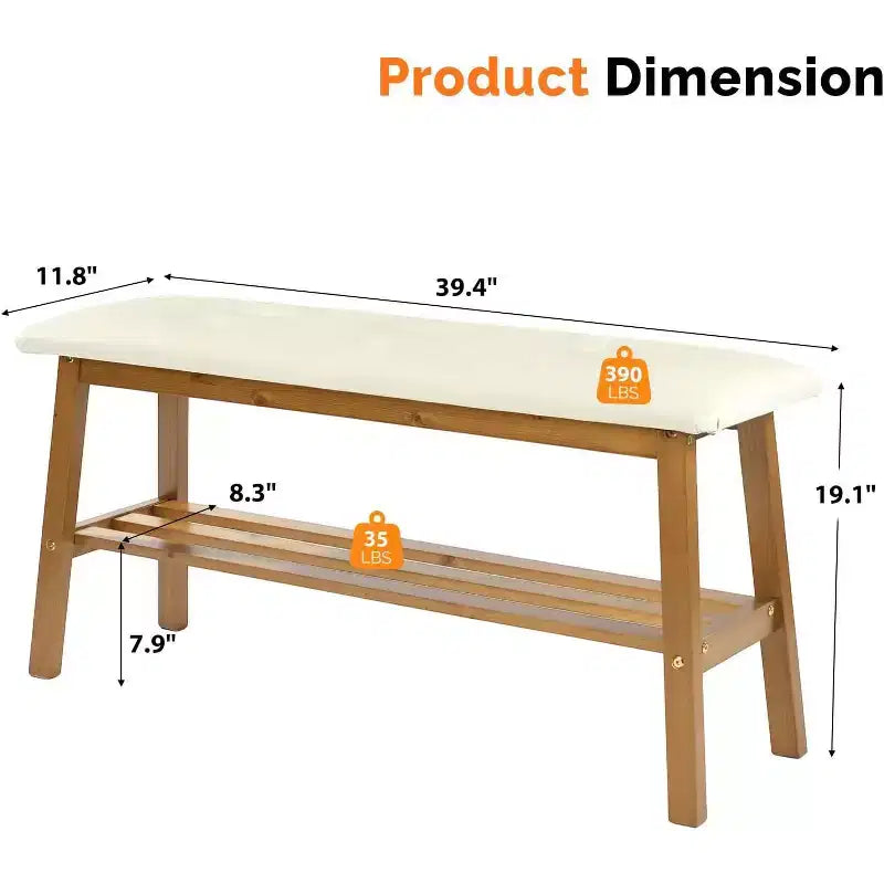 Banc de salle à manger VINGLI en bois massif 39, banc en bois pour entrée, chambre à coucher, avec rangement pour chaussures