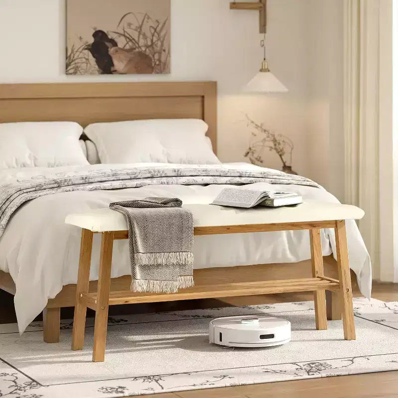 Banc de salle à manger VINGLI en bois massif 39, banc en bois pour entrée, chambre à coucher, avec rangement pour chaussures