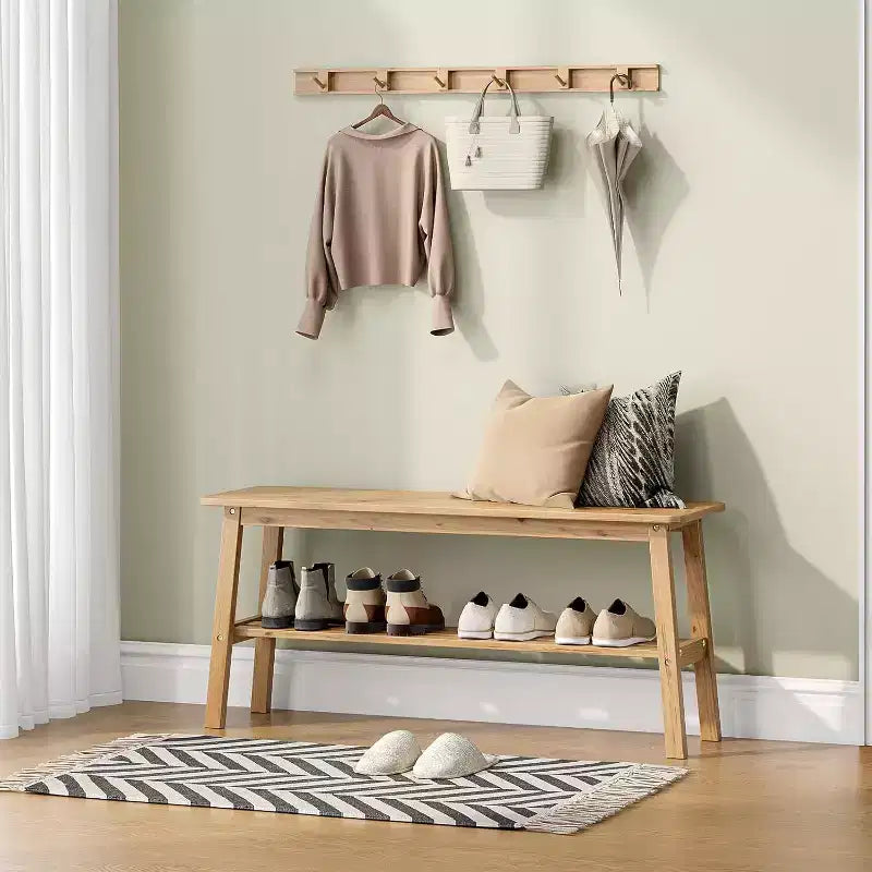 Banc de salle à manger VINGLI en bois massif 39, banc en bois pour entrée, chambre à coucher, avec rangement pour chaussures