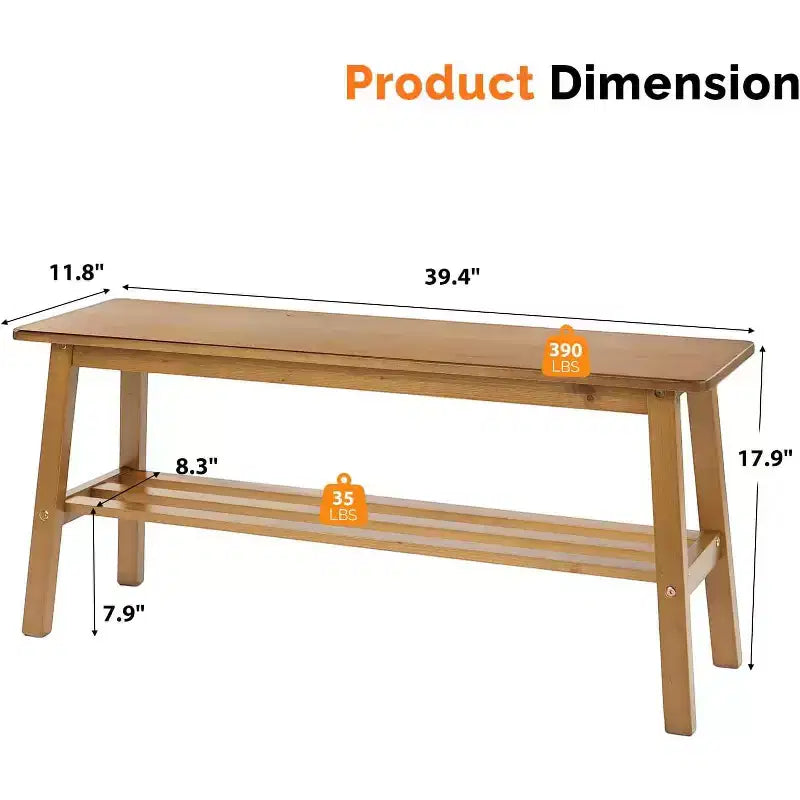 Banc de salle à manger VINGLI en bois massif 39, banc en bois pour entrée, chambre à coucher, avec rangement pour chaussures
