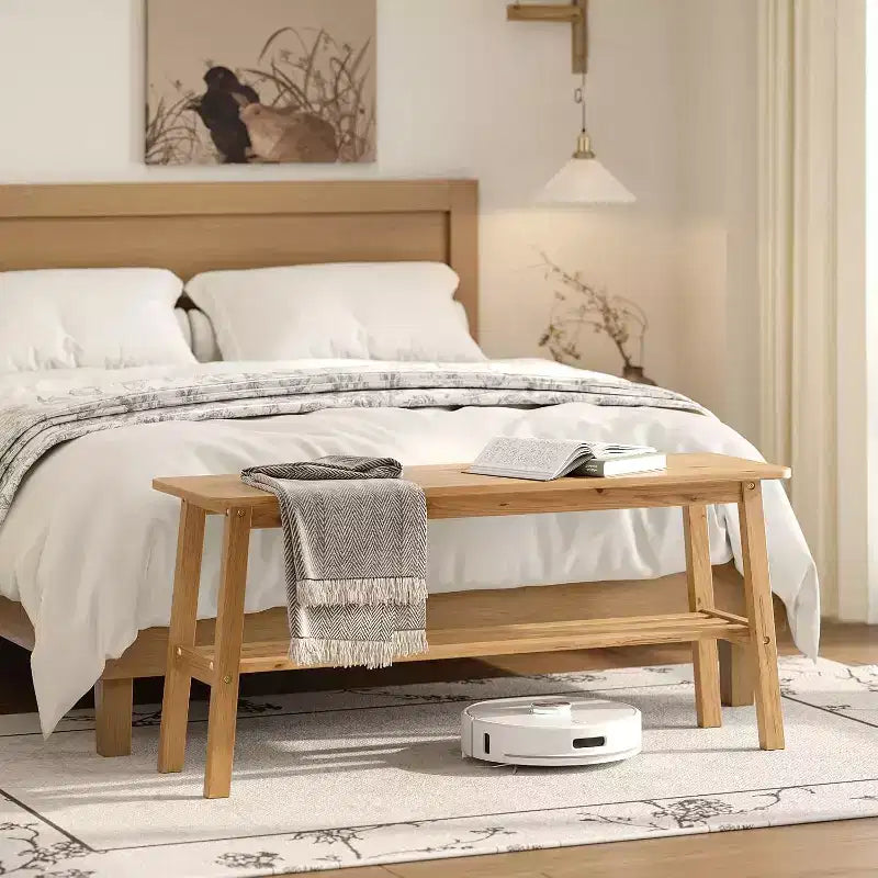 Banc de salle à manger VINGLI en bois massif 39, banc en bois pour entrée, chambre à coucher, avec rangement pour chaussures