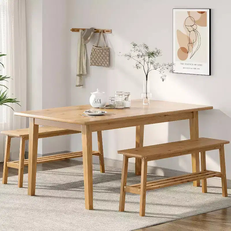 Banc de salle à manger VINGLI en bois massif 39, banc en bois pour entrée, chambre à coucher, avec rangement pour chaussures