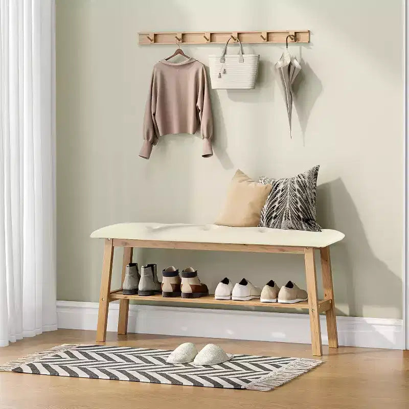 Banc de salle à manger VINGLI en bois massif 39, banc en bois pour entrée, chambre à coucher, avec rangement pour chaussures