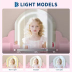 Coiffeuse pour enfants COZONY avec miroir et tabouret, luminosité réglable, tiroir et étagères de rangement, pour filles de 3 à 9 ans
