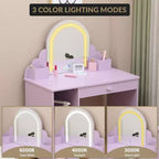 Coiffeuse pour enfants COZONY avec miroir et tabouret, luminosité réglable, tiroir et étagères de rangement, pour filles de 3 à 9 ans
