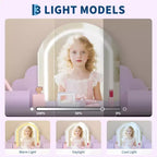 Coiffeuse pour enfants COZONY avec miroir et tabouret, luminosité réglable, tiroir et étagères de rangement, pour filles de 3 à 9 ans