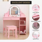 Coiffeuse pour enfants COZONY avec miroir et tabouret, luminosité réglable, tiroir et étagères de rangement, pour filles de 3 à 9 ans