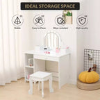 Coiffeuse pour enfants COZONY avec miroir et tabouret, luminosité réglable, tiroir et étagères de rangement, pour filles de 3 à 9 ans