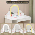 Coiffeuse pour enfants COZONY avec miroir et tabouret, luminosité réglable, tiroir et étagères de rangement, pour filles de 3 à 9 ans