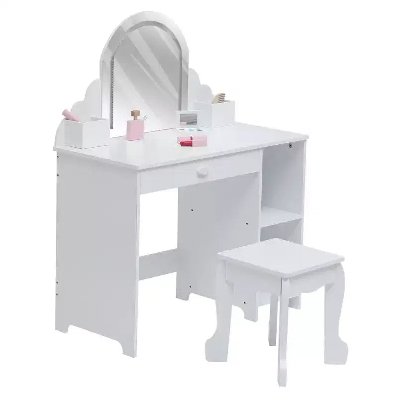 Coiffeuse pour enfants COZONY avec miroir et tabouret, luminosité réglable, tiroir et étagères de rangement, pour filles de 3 à 9 ans