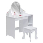 Coiffeuse pour enfants COZONY avec miroir et tabouret, luminosité réglable, tiroir et étagères de rangement, pour filles de 3 à 9 ans
