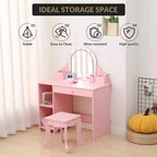 Coiffeuse pour enfants COZONY avec miroir et tabouret, luminosité réglable, tiroir et étagères de rangement, pour filles de 3 à 9 ans